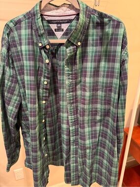 Tommy Hilfiger Green and Navy Plaid Button-Down Shirt